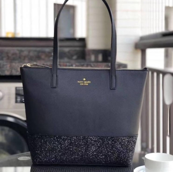 🍒NWT🍒 KATE SPADE GLITTER DIPPED ZIP TOP TOTE - Picture 3 of 8